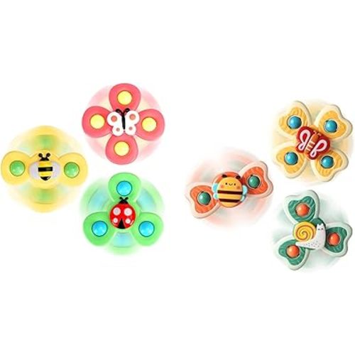 ALASOU 6 PCS Suction Cup Spinner Toys(3 Farm+3 Bee) for Infant and Toddlers