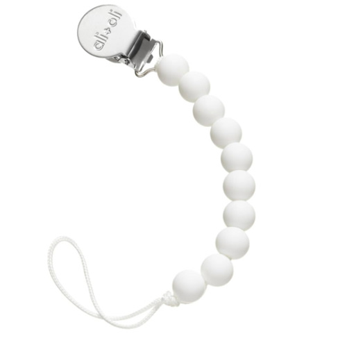 Ali+Oli Silicone Pacifier Clip for Baby (White) 100% Food-Grade BPA Free Newborn Pacifier Holder Infant Binky Clip for Baby Boy or Girl