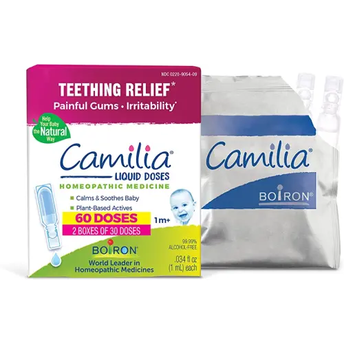 Boiron Camilia Teething Drops for Daytime and Nighttime Relief of Painful or Swollen Gums and Irritability in Babies - 60 Count