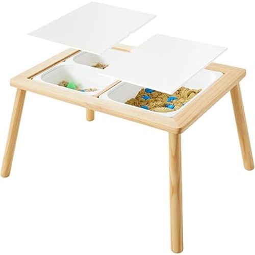 Sensory Table for Toddlers, Indoor Table with Storage Bins, Kids Play Activity Table, for Boys Girls Gift, 29''L x 20''W x 21''H, (White Bins)