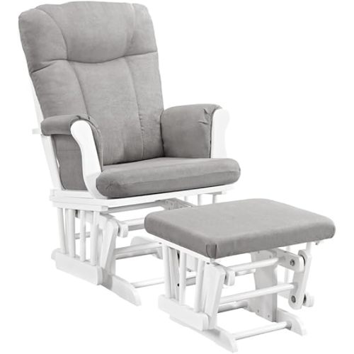 Angel Line Monterey Glider & Ottoman, White Finish - Grey Cushion