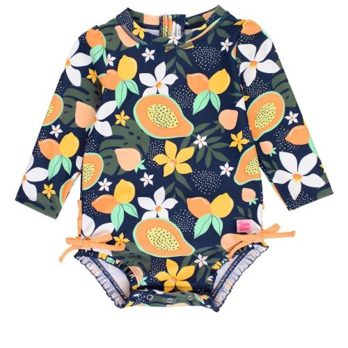Rufflebutts Baby Girls Upf50+ Long Sleeve One Piece Rash Guard - Endless Summer Floral, 3-6m