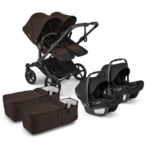 Bugaboo Donkey 6 + Turtle Air Shield Twin Travel System Bundle - Black / Cocoa Brown / Cocoa Brown