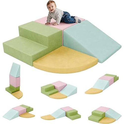 MU Foam Climbing Blocks for Toddlers, 4-Piece Corner Soft Play Climbing with 30D High-Density Foam, Infant Climb and Crawl Playset for Toddlers, Baby and Kids (Multicolor-A, 4-Piece)