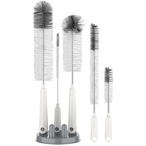 MR.SIGA 5 Pack Bottle Brush Cleaning Set with Storage Holder, Cleaning Brushes for Long Narrow Neck Bottles, Water Bottles, Baby Bottles, Tumblers, Drinking Glasses, Strews
