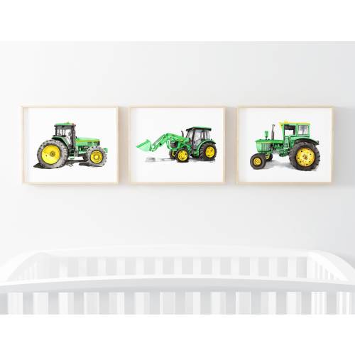 Printable Green Tractor wall art, boys nursery prints, digital download, loader, construction bedroom décor, green tractor set