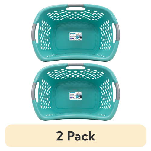 (2 pack) Home Logic 1.8 Bushel Hip Grip Plastic Laundry Basket, Teal, Adult / Tween