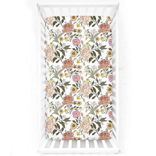 Crib Sheets HNHUAMING Neutral Baby Crib Fitted Sheets, Ultra Soft & Breathable 52 X 28 inch Crib Sheet Snug Fits for Standard Crib Mattress, Vintage Floral