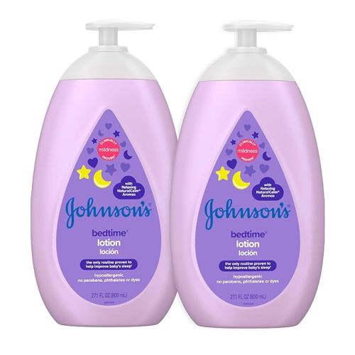 Johnson's Moisturizing Bedtime Baby Lotion with Coconut Oil & NaturalCalm Aromas to Help Relax Baby, Mild, Hypoallergenic & Paraben-, Phthalate- & Dye-Free, Twin Pack, 27.1 fl. oz, 2 Pack