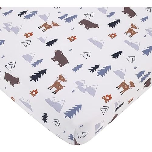Little Love by NoJo National Park Navy, Gray, Tan, and White Forest Friends Nursery Fitted Crib Sheet