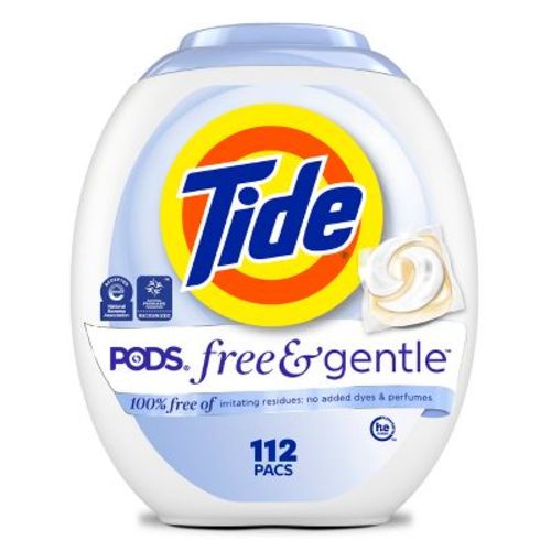 Tide Pods HE Compatible Laundry Detergent Pacs - Free & Gentle - 112ct: Dermatologist-Tested, Child-Resistant