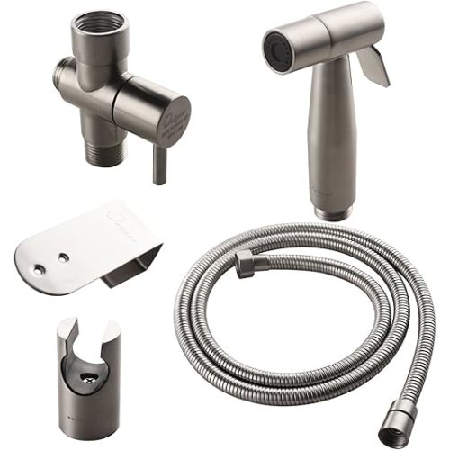 Brushed Nickel Hand Held Bidet Sprayer Qualitied Stainless Steel Diaper Sprayer Shattaf Complete Set for Bidet Toilet Bathroom
