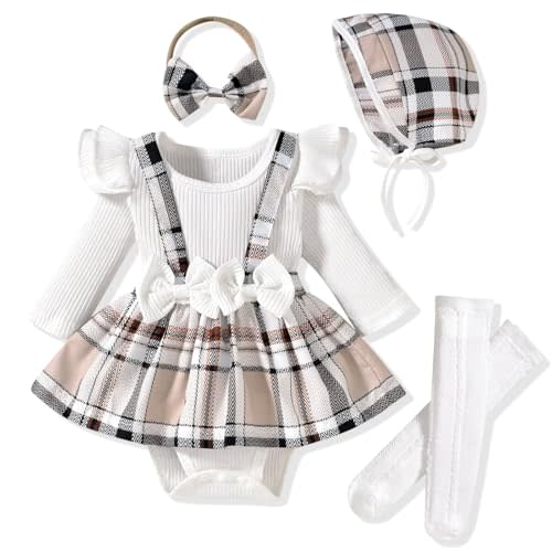 Unutiylo Preemie Newborn Baby Girl Clothes Romper Suspender Dress Fall Winter Outfits Ruffle Long Sleeve Jumpsuit