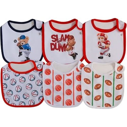 Maiwa 6 Pack Waterproof Cotton Baby Bibs for Girls Boys for Drooling Eating with Snaps