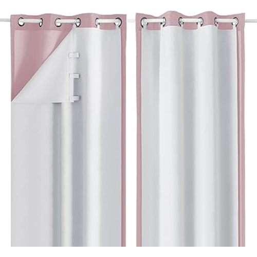 Simplebrand 100% Blackout Curtain Liner for Living Room, Thermal Insulated Blackout Liners for 95 96 Inch Behind Curtains, 2 Liners Per Set with 14 Pieces Rings, Each 40" W x 92" L, Greyish White