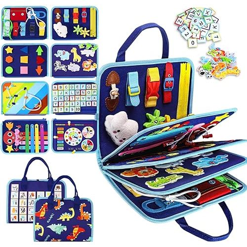 Esjay Busy Board for Toddlers, Montessori Toys for Boys, Sensory Book Toy Educational Activities for Fine Motor Skills Learning, Birthday Gifts for Boys Toddler, Toys for Travel Airplane Car
