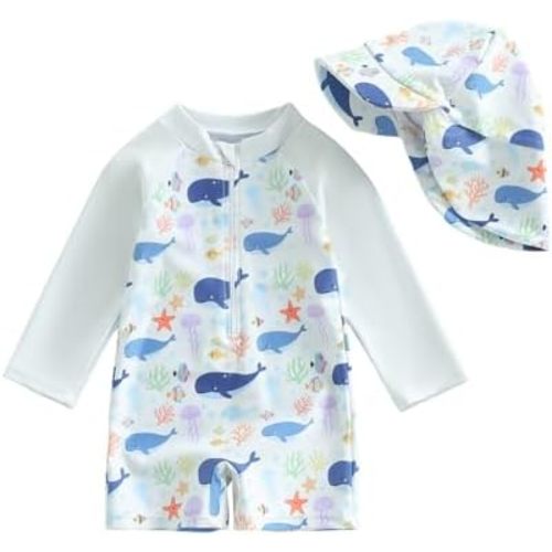 Hnyenmcko Baby Boy Girls Rash Guard Swimsuit Toddler Long Sleeve One Piece Zipper Bathing Suit Infant Swimming Suit