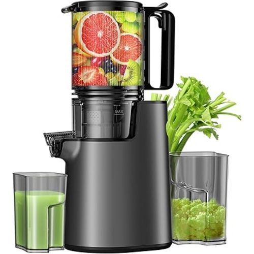 Cold Press Juicer, Juicer Machines with 5.4" Wide Feed Chute for Juice Extractor, Professional Slow Masticating Juicer for Whole Vegetables & Fruits with High Juice Yield, Easy to Clean (Black)