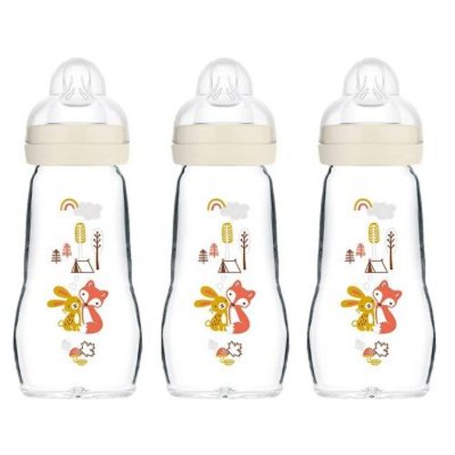 Mam Feel Good Glass Baby Bottle Gift Set - Beige - 9oz/3pk