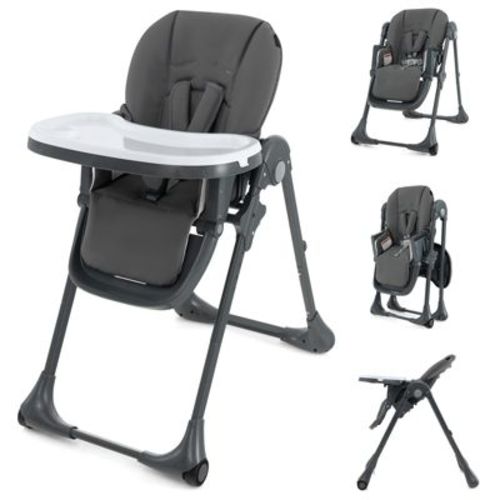 Infans Convertible High Chair For Babies & Toddlers, Height Adjustable W/recline & Footrest, Removable Double Tray, Portable With Wheels, Dark Gray