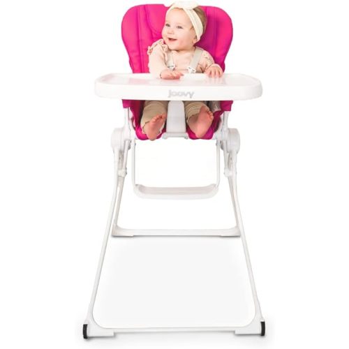 Joovy Nook NB High Chair Featuring Four-Position Adjustable Swing Open Tray, 3-Position Reclining Seat, and Front Wheels for Added Mobility - Folds Down Flat for Easy Storage, Pink Crush