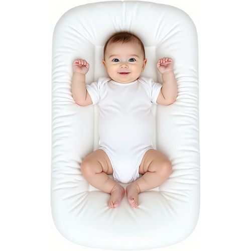 Baby Lounger for Infants Babies 0-24 Months, Bionic Organic Lounger, Soft Cotton Breathable Infant Floor Seats & Loungers for Newborn Baby Shower Gifts (White)