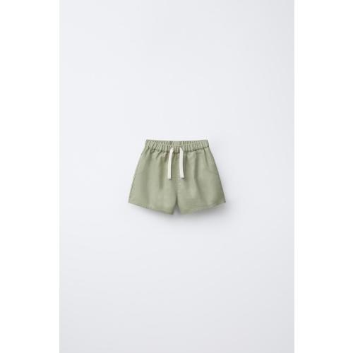 LINEN AND COTTON BERMUDA SHORTS - Khaki | ZARA United States