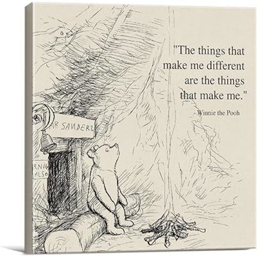 Classic Winnie the Pooh Quote Wall Art Decor Vintage the Things That Make Me Different Sayings Canvas Painting Pictures Framed Print Sign Artwork Ready to Hang (8x8 Inches)