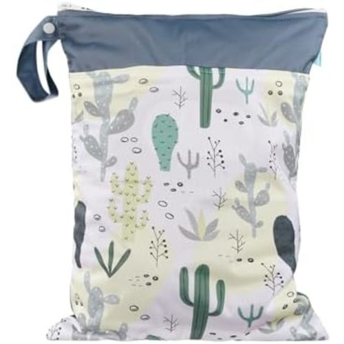 Waterproof Reusable with Two Zippered Wet Dry Bag for Baby&Kid Cloth Diapers,Travel,Beach,Pool,Stroller,Gym Bag for Swimsuits&Wet Cloth diaper (Cactus)