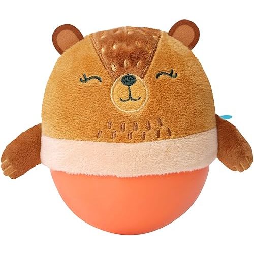 Manhattan Toy Wobbly Bobbly Bear Weighted, Soft Silicone Wobble Ball with Embroidered Plush Baby & Toddler Toy