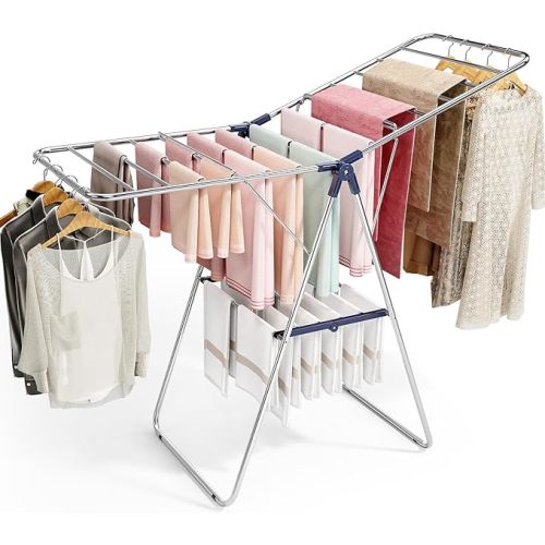 APEXCHASER Clothes Drying Rack, Drying Rack Clothing with Height-Adjustable, Foldable Gullwings Laundry Drying Rack, Indoor Outdoor Use, No Assembly