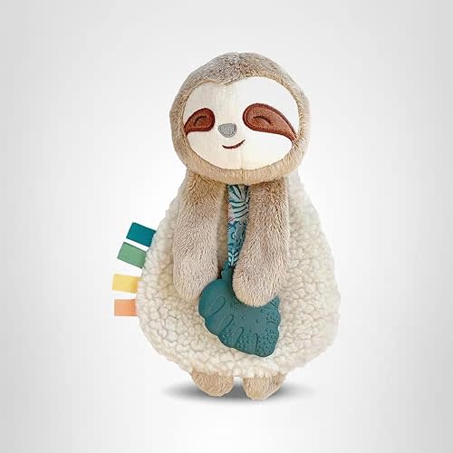 Itzy Ritzy - Itzy Lovey Including Teether - Baby Lovey with Teether, Textured Ribbons & Dangle Arms - Features Crinkle Sound, Sherpa Fabric and Minky Plush (Sloth)