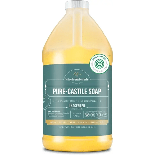 Pure Castile Soap Liquid, EWG Verified & Certified Palm Oil Free Unscented, Natural, Mild & Gentle Non-gmo & Vegan - Organic Body Wash, Laundry, Pet/Dog and Baby Soap and Shampoo - 64 Fl Oz