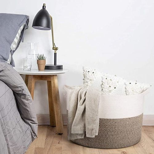 INDRESSME XXXLarge Cotton Rope Basket 21.7" x 21.7" x 13.8" Woven Baby Laundry Blanket Basket Toy Basket with Handle Storage Comforter Cushions Thread Laundry Hamper - Brown