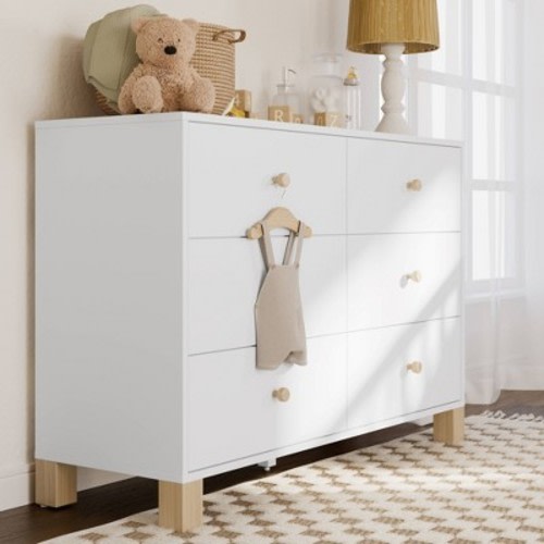 Storkcraft California 6-Drawer Double Dresser - White/Driftwood