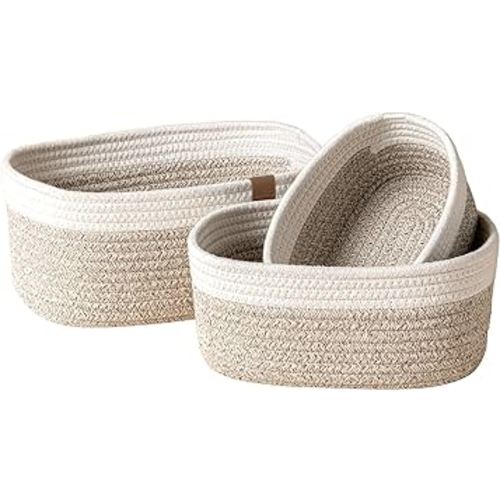 LA JOLIE MUSE Rope Storage Baskets for Organizing, Set of 3, White & Desert