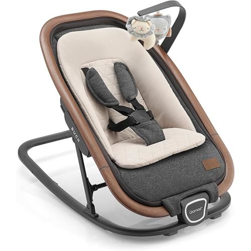 Gromast 2-in-1 Baby Bouncer Seat for Infants, Portable Baby Rocker with 3 Adjustable Backrest Positions & Travel Bag - Dark Gray