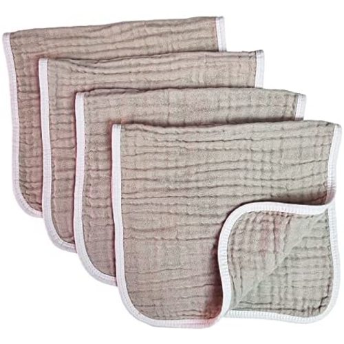 Muslin Burp Cloths Large 20 by 10 Inches 100% Cotton 6 Layers Extra Absorbent and Soft 4 Pack Brown