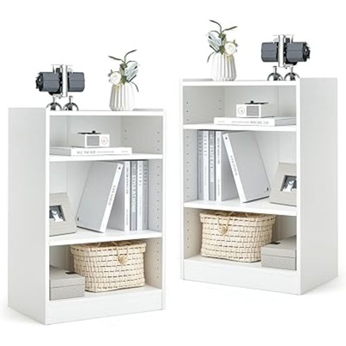 Tangkula 3 Tier Bookcase, Floor Standing Open Bookshelf with 18-Position Adjustable Shelves, Anti-toppling Device, Modern Multipurpose Display Storage Organizer for Living Room Study (2, White)