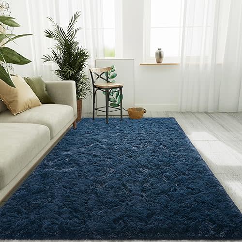 LOCHAS Ultra Soft Indoor Modern Area Rugs Fluffy Living Room Carpets for Children Bedroom Home Decor Nursery Rug 5x8 Feet, Navy