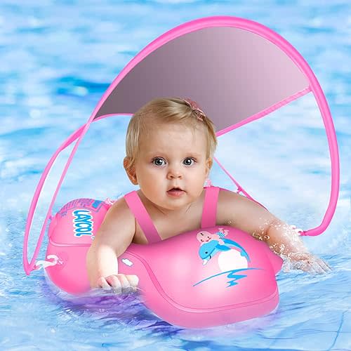 LAYCOL Baby Swimming Float with UPF50+ Sun Canopy Baby Floats for Pool No Flip Overbaby Pool for Baby Age of 3-36 Months (PINK, L)
