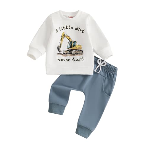 Toddler Baby Boys Tractor Clothes Letter Truck Print Farm Sweatshirt Long Jogger Pants Baby Shower Coming Home Outfit