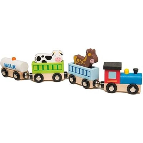 The Original Toy Company Wood Toy Train Playset - Animal Farm Train