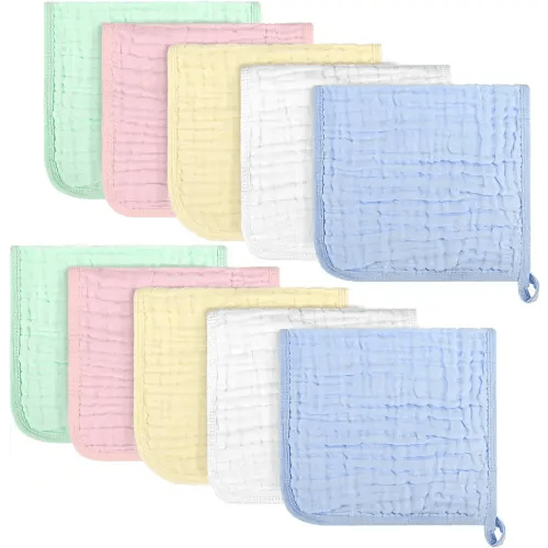 AIDEA Baby Muslin Burp Cloths-10 Pack, 100% Cotton Washcloths for Babies, Large Soft Breathable Baby Towels for Newborn, Absorbent Bath Towels for Baby, Newborn Essentials, 20" X10"