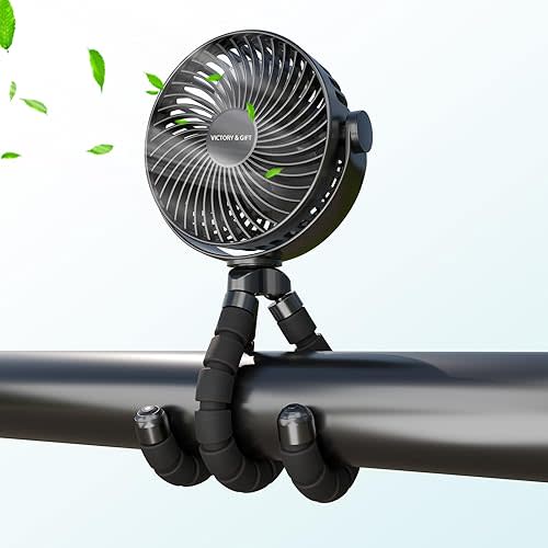 VICTORY & GIFT Portable Stroller Fan Handheld Fan 4 Wind Speeds, 4000mAh，360° Rotatable for Travel/Camping/Treadmill/Car Seat/Bedroom