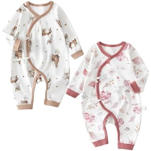 100% Organic Cotton 2-Piece Soft 0-6 Months Baby Romper Jumpsuits for Boys and Girls Unisex Long Sleeve