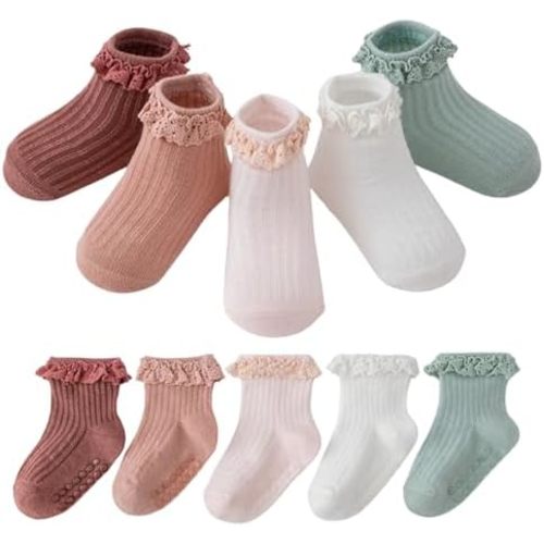 Toddler Socks Baby Grip Preemie Baby Non Slip Ankle with Non Skid Soles Cute Frilly Ruffle Grip Ankle Socks 0-3 Years