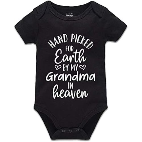Hand Picked for Earth by My Grandma in Heaven Universal Boys and Girls Short Sleeve Bodysuits