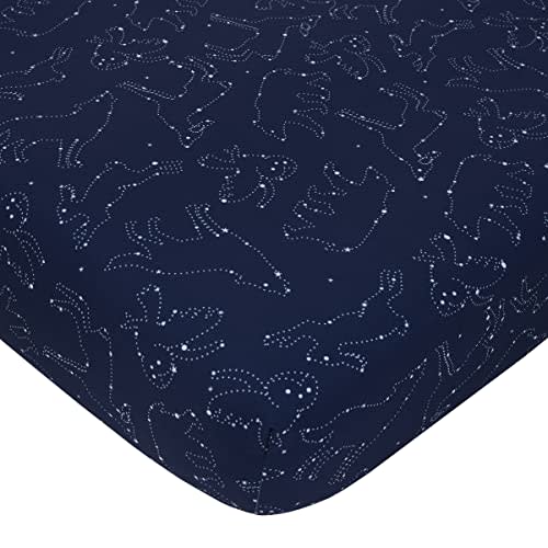 NoJo Super Soft Navy & White Cosmic Constellations Nursery Crib Fitted Sheet, Navy, White