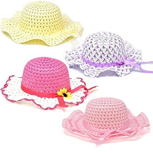 Gift Boutique 4 Girl Tea Party Hats Girls Straw Hat for Kids Costume Easter Princess Toddler Children's Birthday Supplies in Light Pink Hot Pink Yellow and Purple Colors